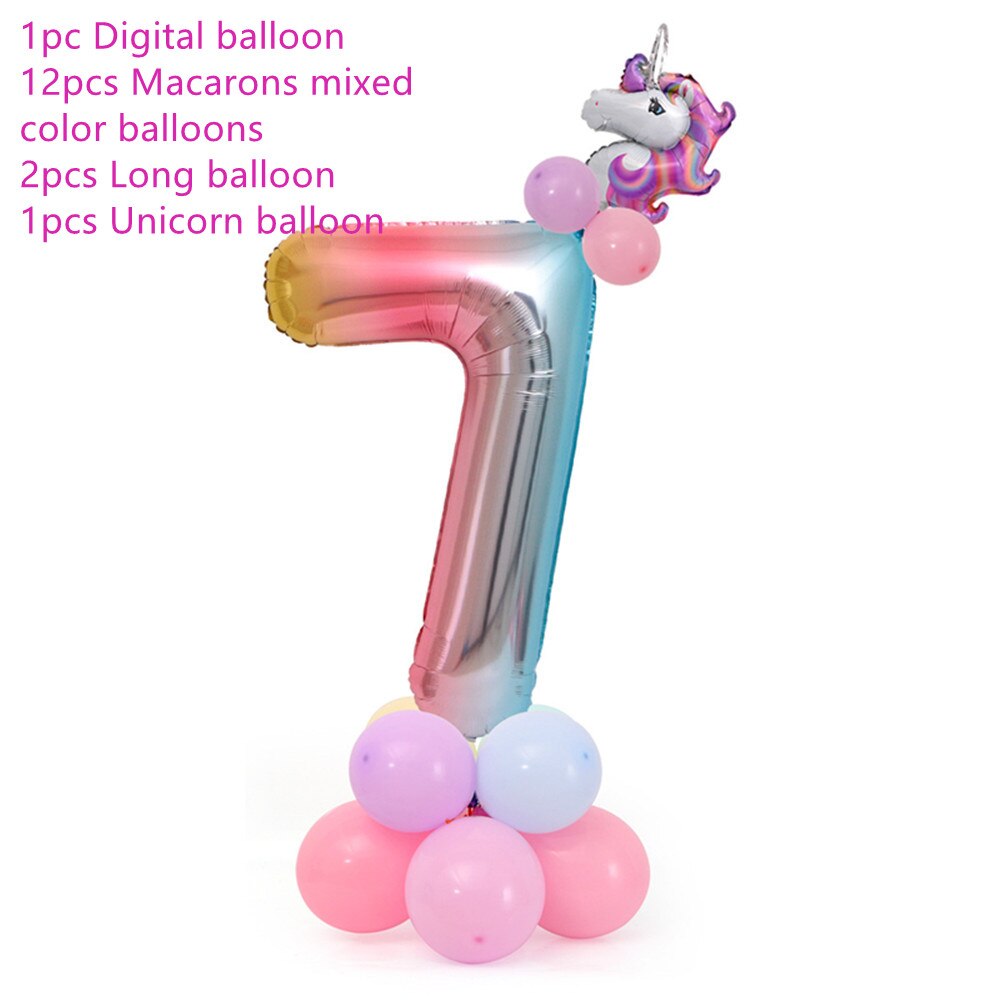 18 Pcs Eenhoorn Ballon Set Verjaardagsfeestje Ballonnen Regenboog 32 Inch Nummer 0-9 Kids Volwassenen Verjaardag Wedding Party ballon Decoratie: number 7