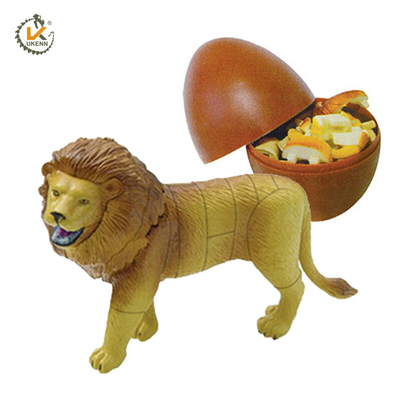 Løve tiger elefant vilde dyr gåder 4 stk 3d puslespil pædagogisk legetøj kadis plast dyremodel legetøj 3666-4