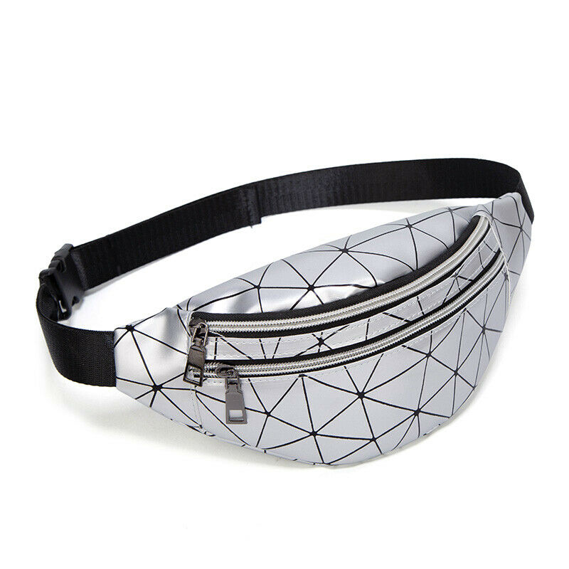 Women's Waist Bag PU Leather Waterproof Hip Hop Fanny Pack Outdoor Purse Belt Bag: Silver