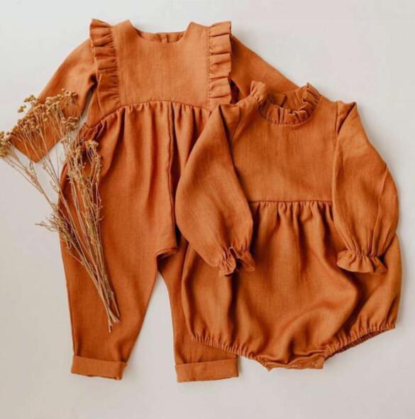 Dojhonkids Baby Boy Meisjes Linnen Cargo Broek Lange Mouwen Kant Ruche Overalls Kids Rompertjes Peuter Een Stuk Jumpsuit broek