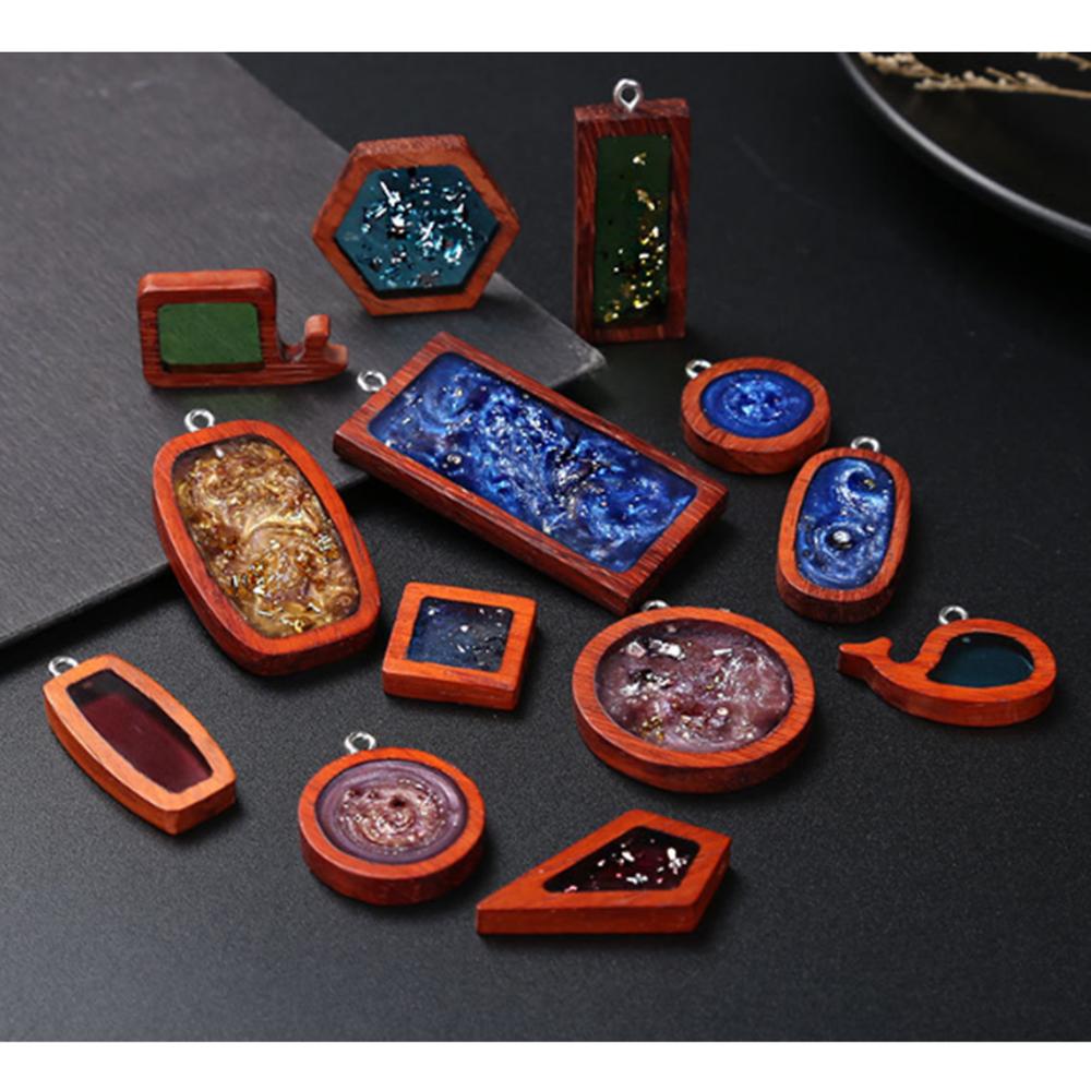 1 Pcs Sandelhout Open Terug Bezel Voor Hars Bruin Rood Ovale Walvis Vierkante Vissenstaart Hexagon Cone Kerst Halloween Verjaardag thuis