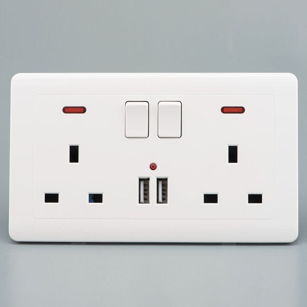 13a Double Wall Uk Plug Socket 2 Gang 13a With 2 Usb Charger Port Outlet Plate White Multifunctional Socket House Decoration