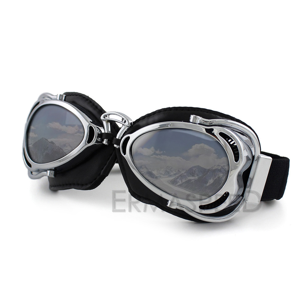 Motorcykelglasögon retro vintage hjälm vattenskoter steampunk glasögon moto cross pilotglasögon för harley chopper cafe racer: Silverlins