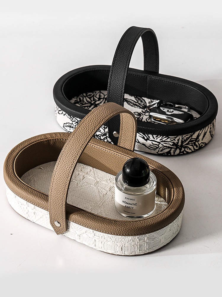 Leichtes Luxus-Leder tablett mit Griff, Tisch-Eingang Tee tisch, Schlüssel-Aufbewahrung schale, Kosmetik-Anzeige, retro-Platte, Heimat Decorati