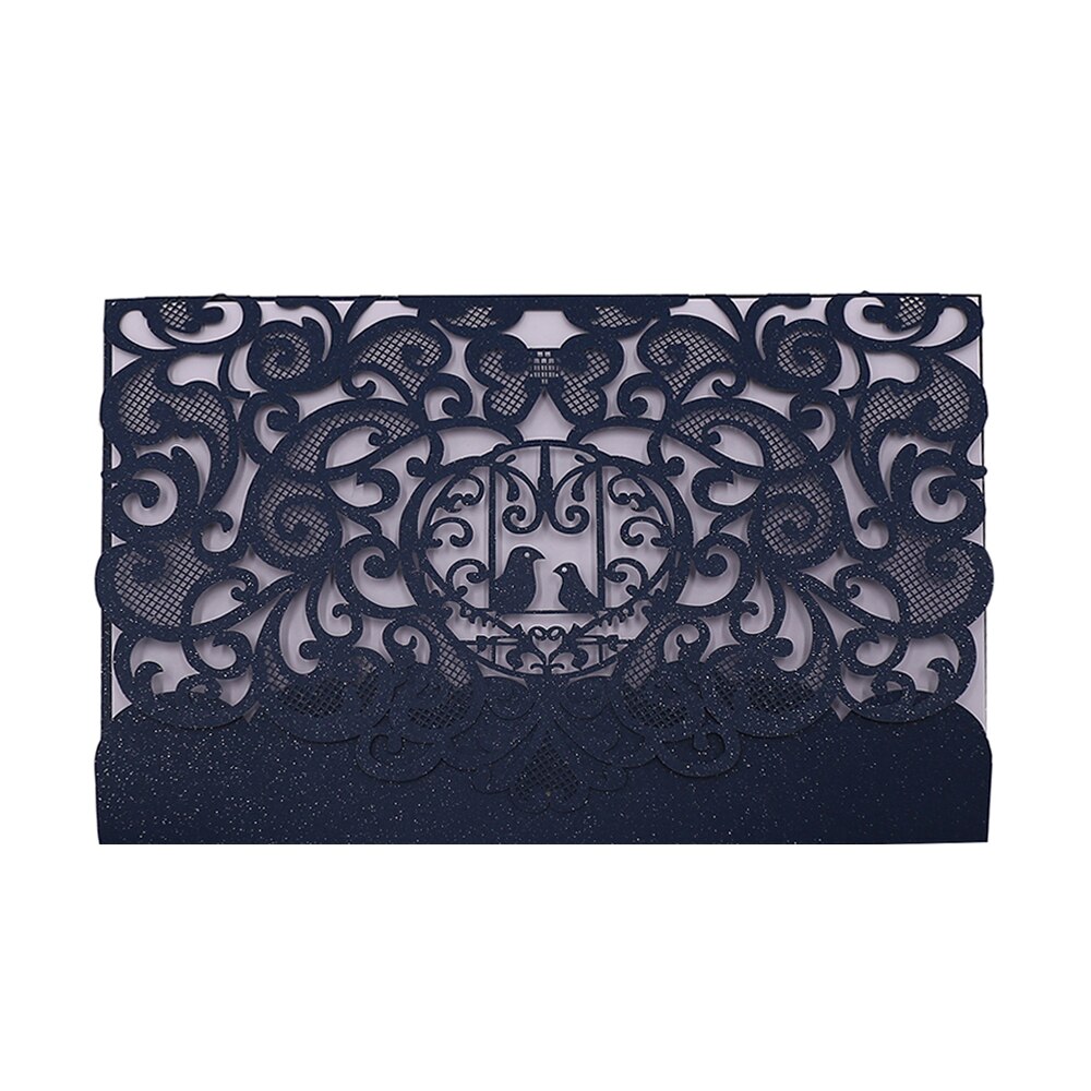 10pcs Pearl Paper Floral Wedding Invitation Card Sets with Blank Inner Sheets Blue/Gold Bird Pattern Wedding Cards Birthday Card: Blue / Without inner sheets