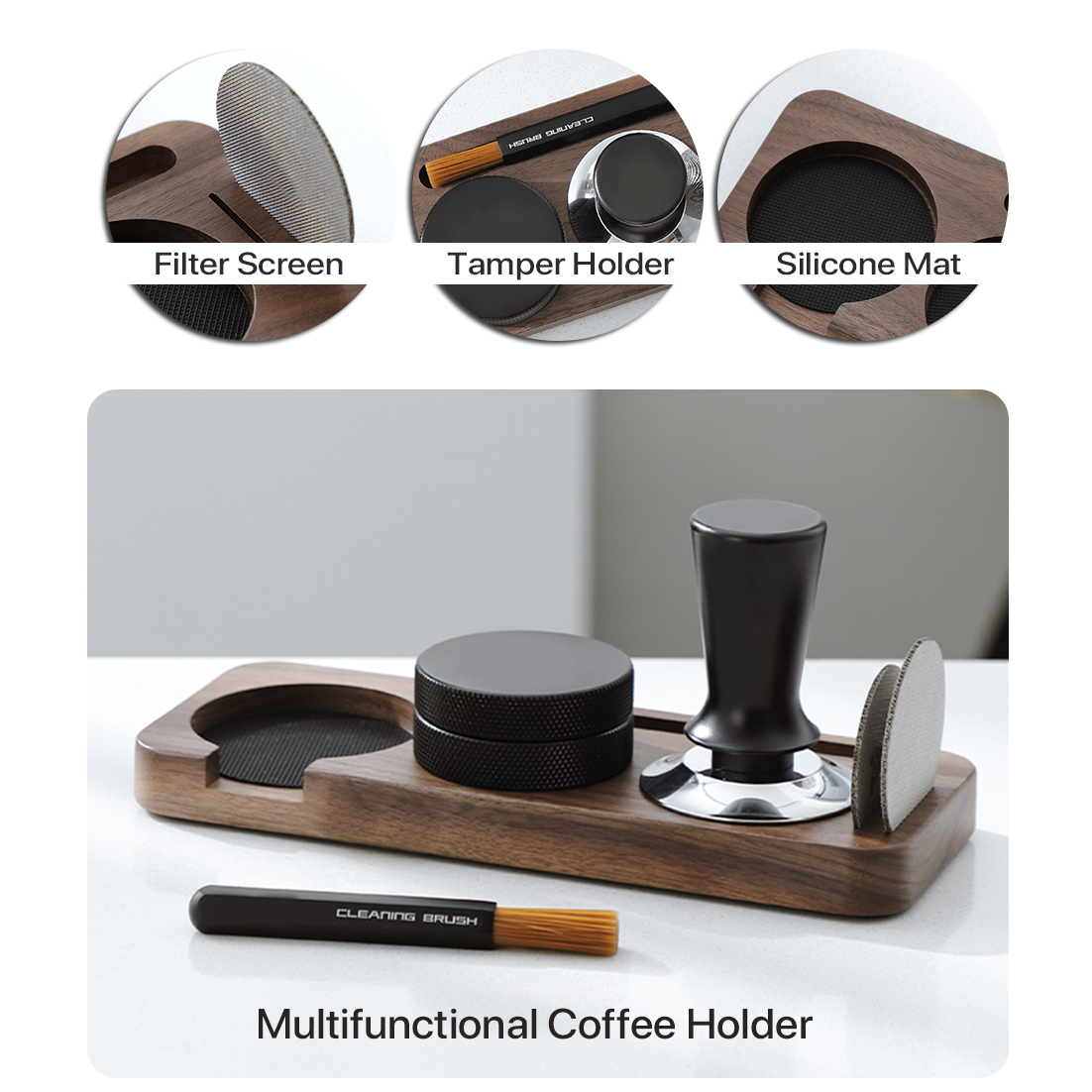 Base de Apoio para Porta-Filtro e Tamper de Café em Madeira Nogueira para Acessórios de Espresso 51MM 54MM 58MM - Suporte para Barista