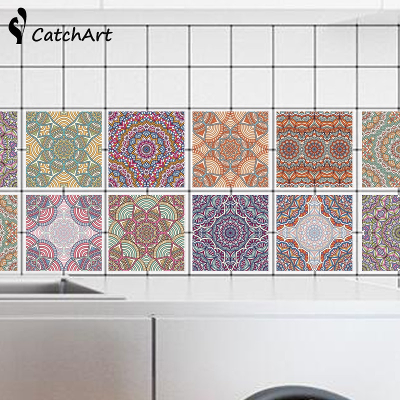 Retro mandala stil fliser klistermærker talje linje wallstickers køkken badeværelse toilet kant vandtætte selvklæbende decals