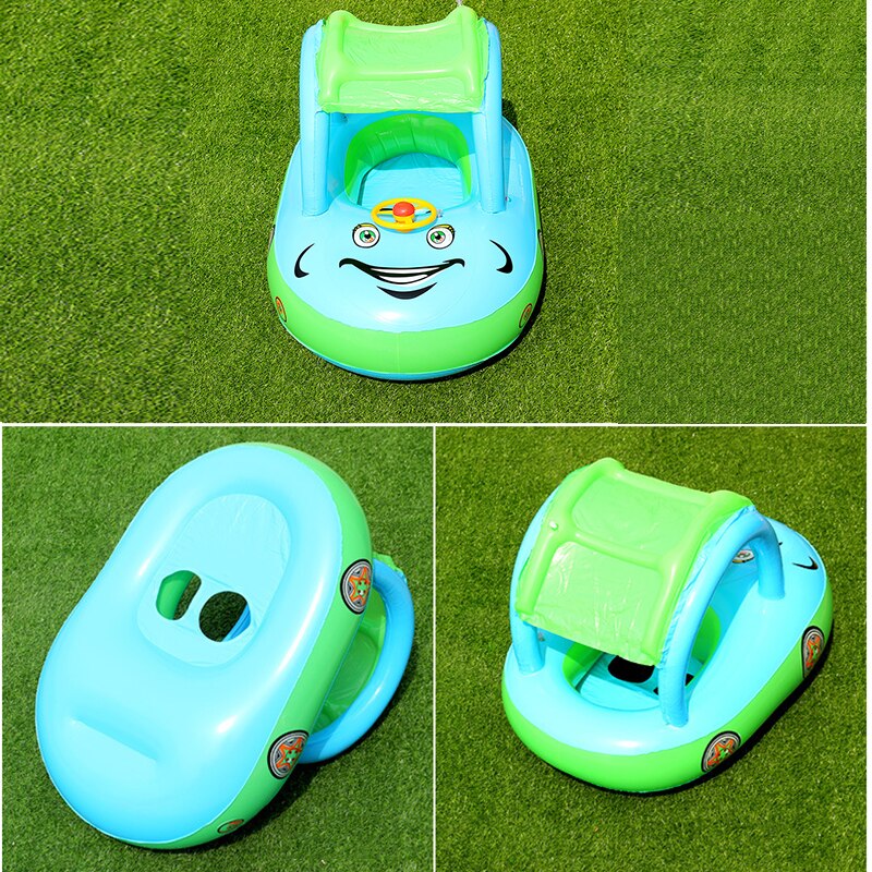 Baby Swim Ring Sunshade Steering Wheel Safe Floating Summer Kids Seat Inflatable Swimming Boat Toys Water Pool Tube PVC