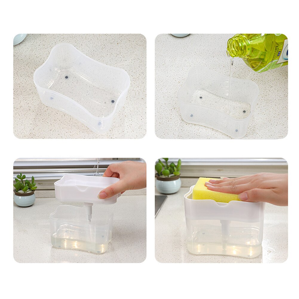 2-In-1 Zeep Pomp Dispenser Met Spons Houder Vloeibare Dispenser Container Handpers Zeep Organizer Keuken Schoner gereedschap