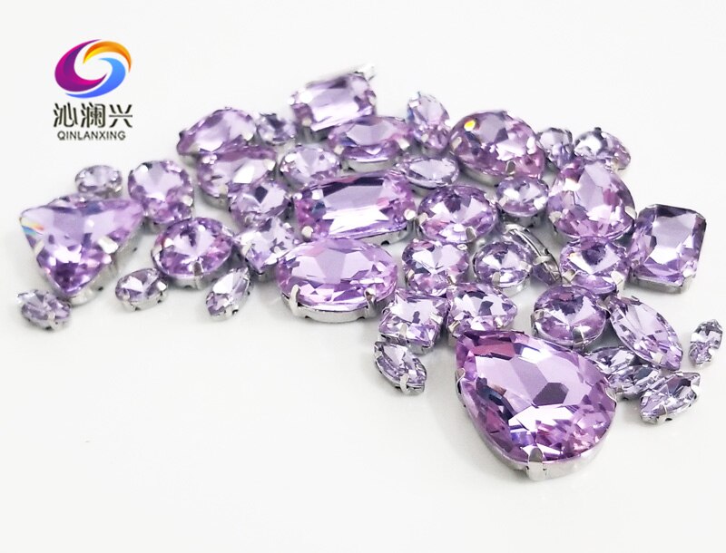 68 stks/pak super flash Kristal violet kleur mix vorm top glas kristal materiaal naaien klauw steentjes, diy/Kleding accessorie