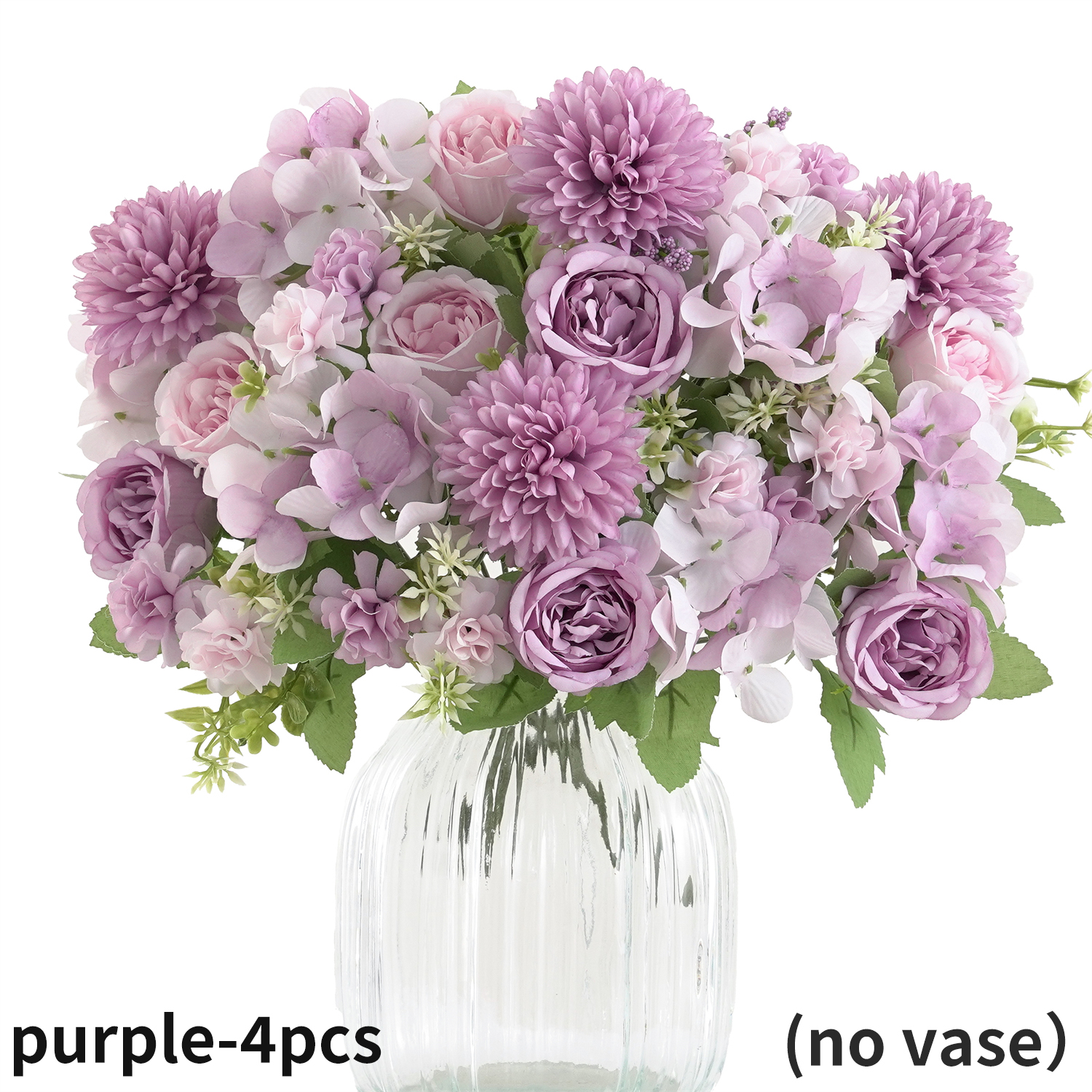 Ramo de flores artificiales realista de 1/4 Uds., ramos reutilizables de hortensias y crisantemos de peonía sintética con tallo, decoración para la habitación del hogar: plum