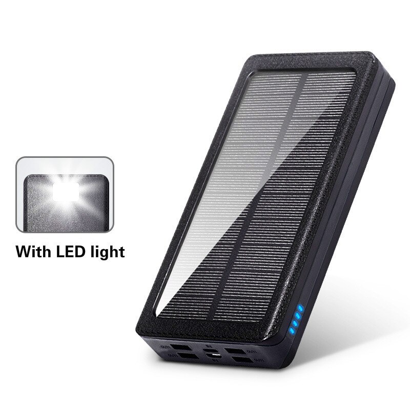 45000mAh Solar Power Bank for Samsung Iphone Xiaomi Smartphone LED Light Portable Solar Power Bank Charger Waterproof 4 USB: Black