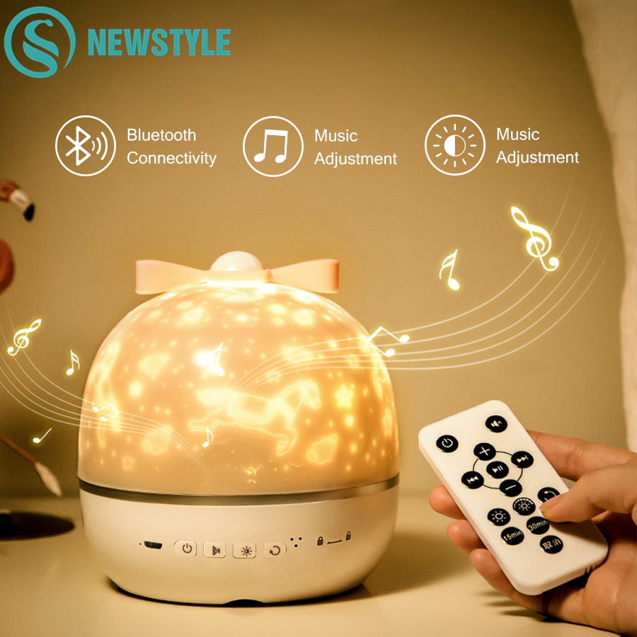 Sterrenhemel Projector Nachtlampje Met Bt Speaker Afstandsbediening Oplaadbare Draaien Led Lamp Kleurrijke Star Kids Baby