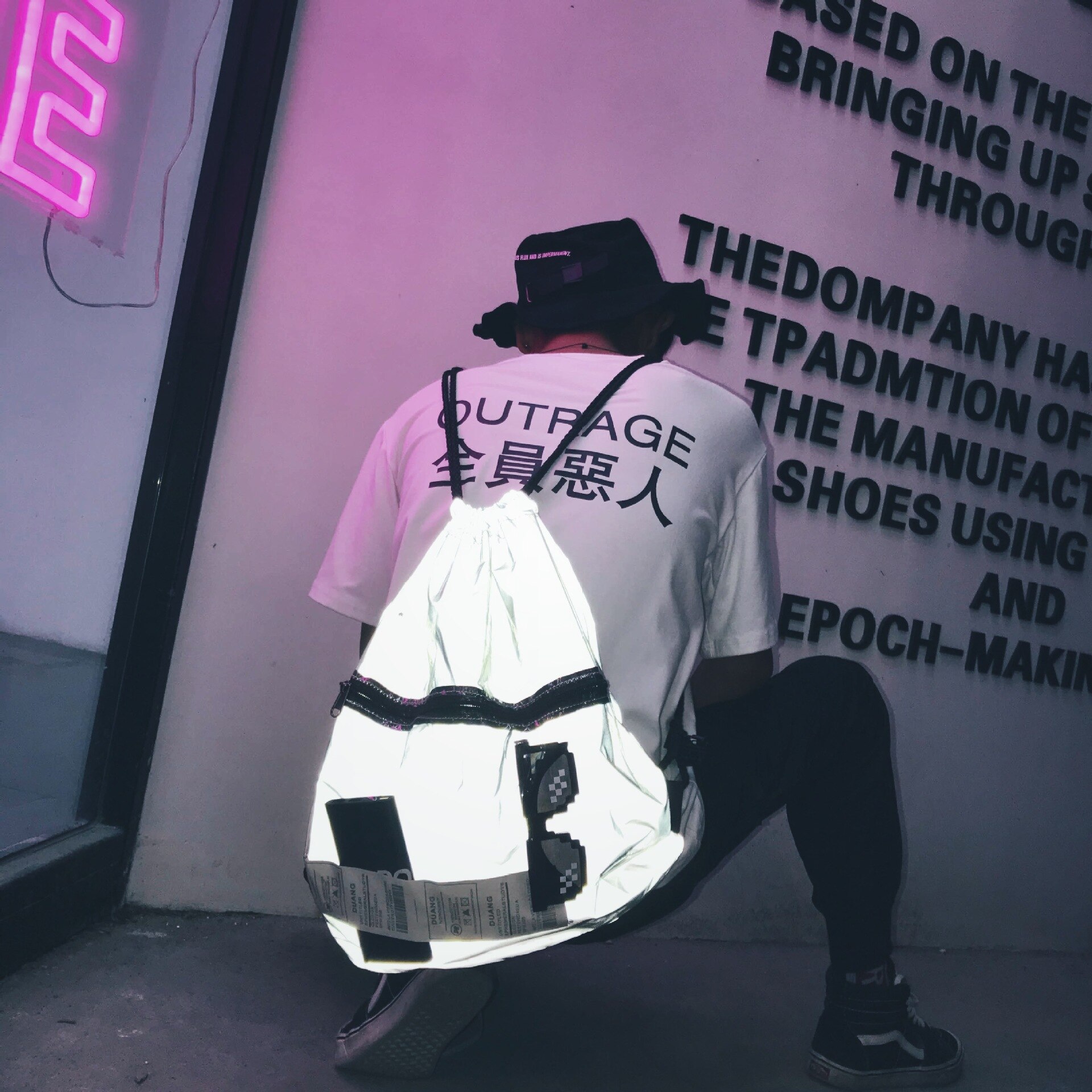 Cool Light Emitting Drawstring Minimalist Backpack Male PVC Shopping Bag Transparent Female