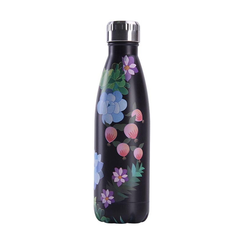 Custom logo kukka vesipullo 500ml ruusu ruostumaton teräs eristetty kylmä kuppi olutta kahvi juomapullo termospullo: Laserkaiverruksella / B