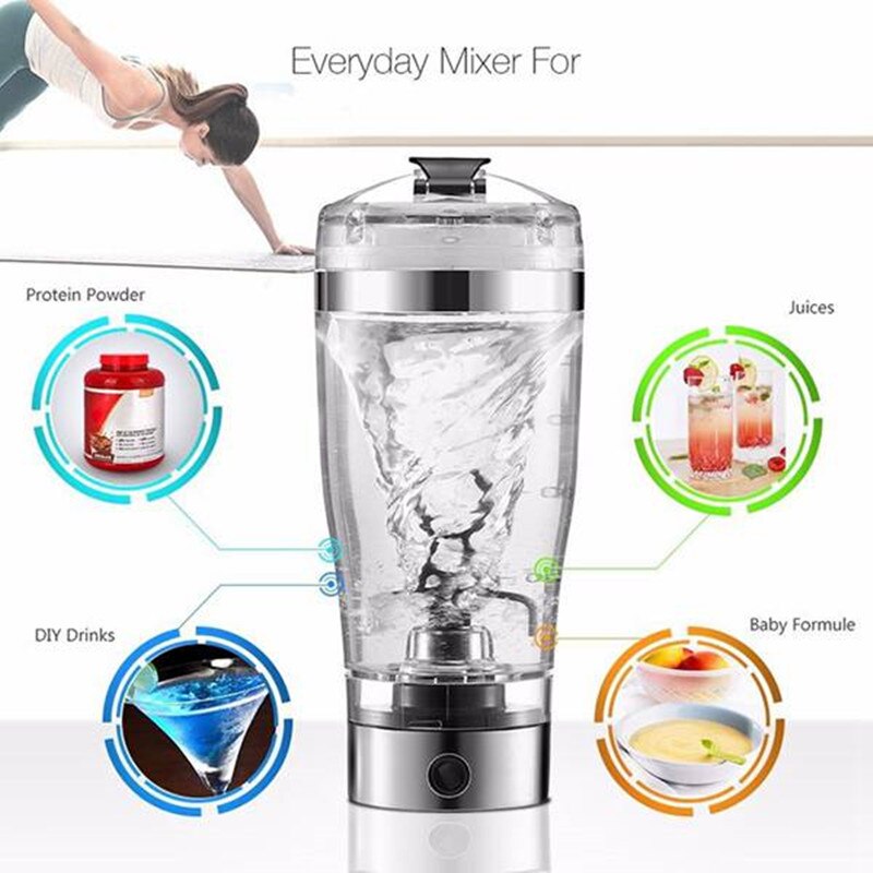 Top Portable Vortex Electric Protein Shaker Mixer Bottle 600ml Capacity Free Detachable Cup