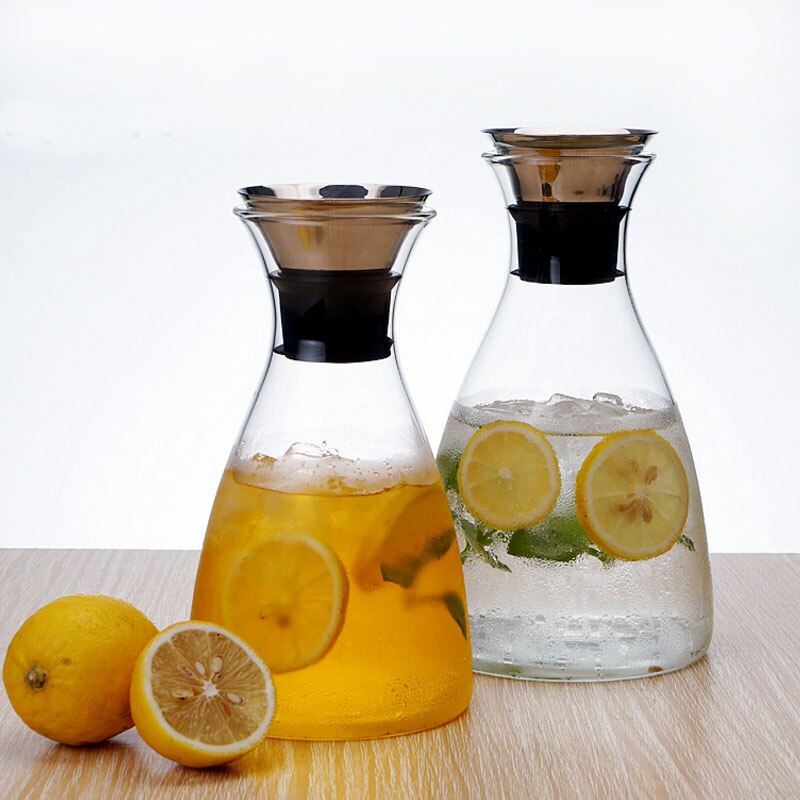 Round Large-capacity Water Bottle Without Drip Glass Pitcher with Lid High Temperature Resistant Household Ice Tea Can 1000ml