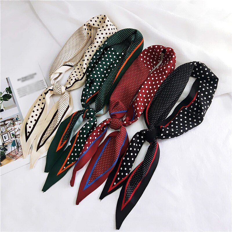 Polka Dot Spell Color Small Silk Scarf Women Rhombus Head Scarves Narrow Long DIY Handle Bag Ribbons Skinny Hair Neck Scarves