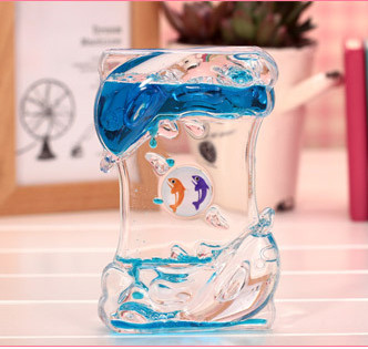 Valentine's Day dolphin Double Hourglass Liquid Timer oil dripping Timer Oil Liquid Motion Hourglass Floating Desk Decoration: blue