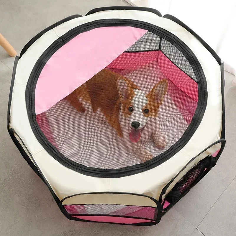 Zusammenklappbares Haustierzelt, Haustierkäfig, Hundehaus, achteckiger Käfig für Katzenzelt, Welpenhütte, einfache Bedienung, Zaun, drinnen und draußen, großes Hundehaus