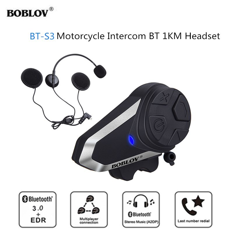 Boblov Waterdichte BT-S3 Motorfiets Intercom Bt 1Km Bluetooth Helm Headset BT-S3 Moto Handsfree Draadloze Headsets Muziek Fm MP3