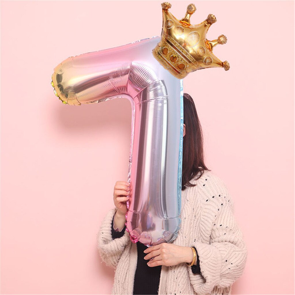 32inch Number Aluminum Foil Balloons Rose Gold Silver Digit Figure Balloon Child Adult Birthday Wedding Decor Party Supplies: H