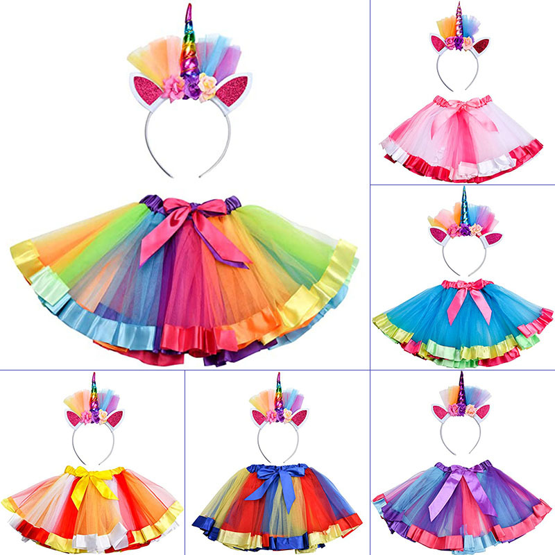 Jupe arc-en-ciel pour filles de 2 à 8 ans, jupes de fête colorées, en Tulle pelucheux multicolore pour enfants