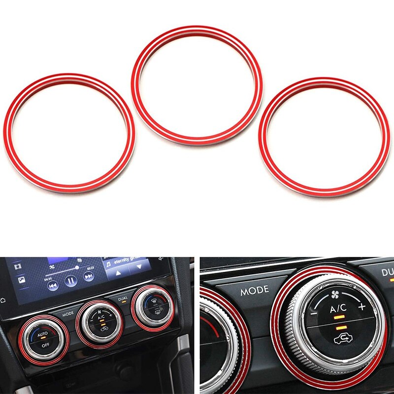 3Pc Red AC Control Outer Ring Covers for Subaru WRX, STI, Impreza, Forester, XV Crosstrek