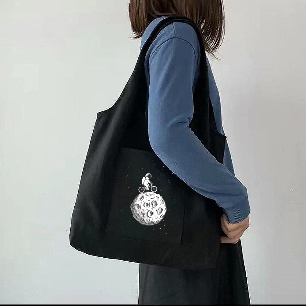 Boodschappentas Dames Canvas Tas Planeet Astronaut Afdrukken Reizen One-schouder Shopping Bags Wasbare Puur Katoen Opslag Draagtas: Style 9