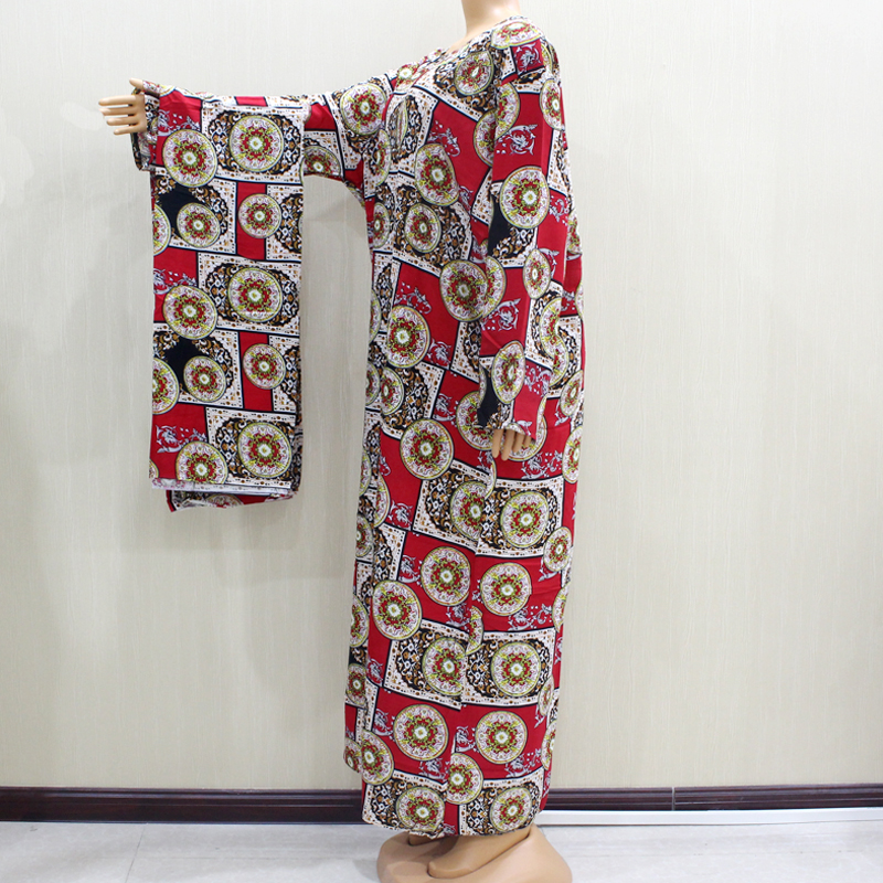 Afrikaanse O-hals Lange Mouw Lange Jurk Vrouwen Lente Jurken Casaul Elegante Vrouwen Jurk: Rood