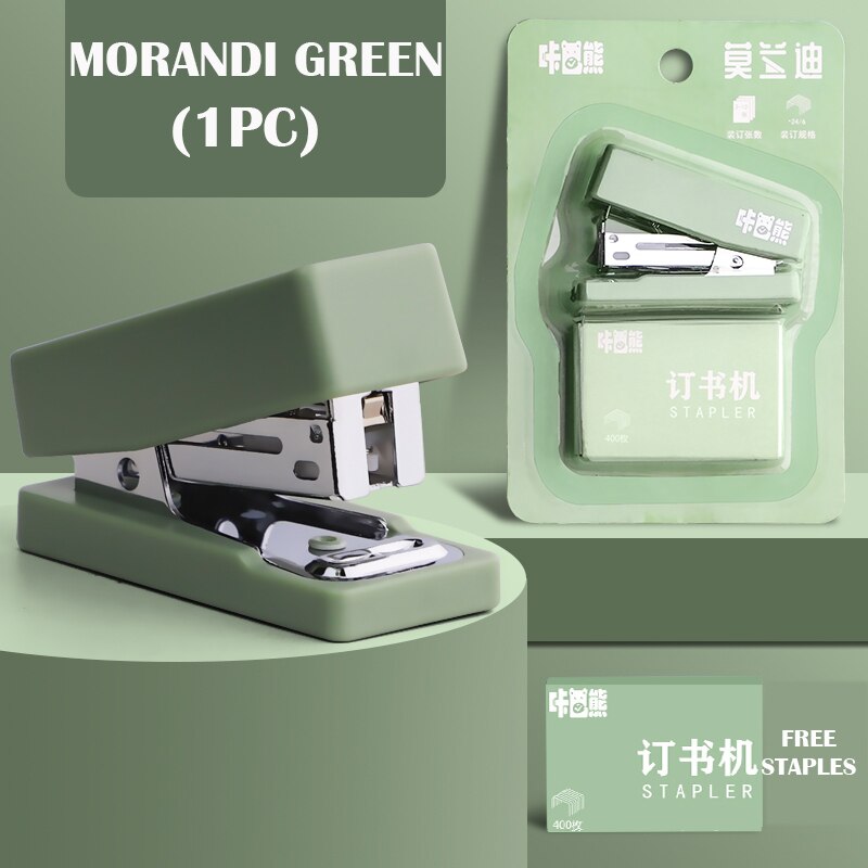 Mini Morandi Color White/Pink/Green/Blue Metal Stapler Set With Staples Binding Tools Stationery Office School Student Supplies: Morandi Green