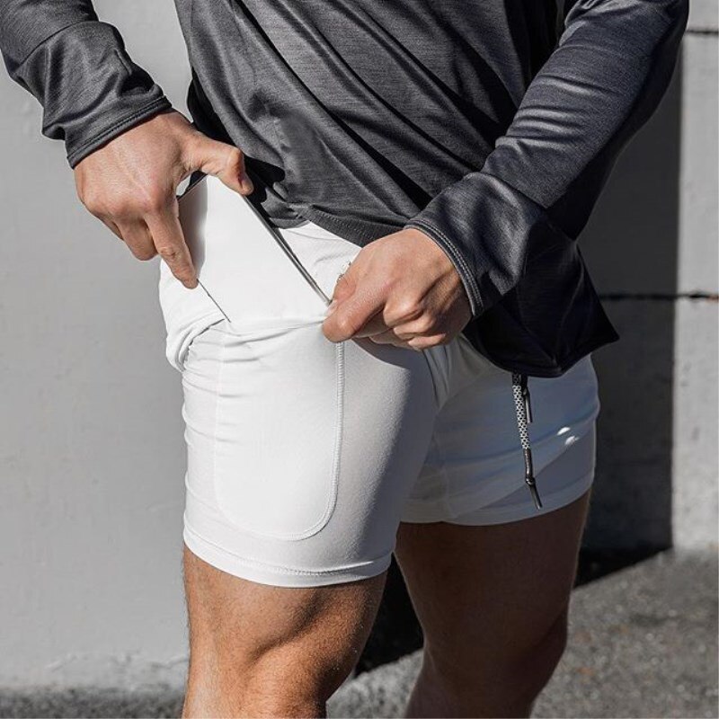 Mannen Dubbele Laag Mesh Fitness Shorts Gym Running Zachte Sneldrogende Shorts Sneldrogende Broek Fietsbroek