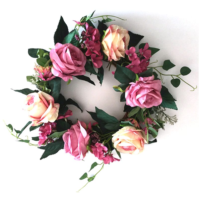 Artificial Flowers Heart-shaped rose Wreath Spring Wreath Outdoor for Front Door 57BB: 8YY603906-RR