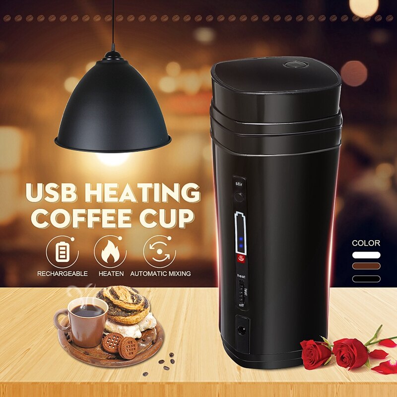 USB Rechargeable Coffee Cup Heating Bottle Self Stirring Auto Mix Mug Warmer