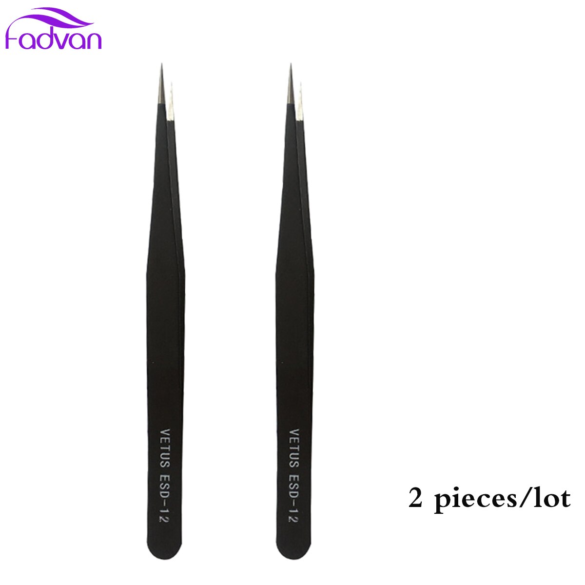 Wimper Pincet 2 Stuks/partij Pincet Elektronische Anti-Statische Precisie Pincet Rechte En Gebogen Pincet Voor Graft Wimper: Black 12 12