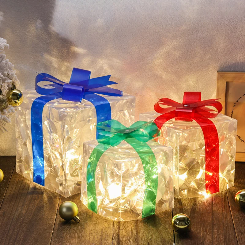 impostato di 3 scatole luminose natalizie, decorazioni per interni ed esterni, confezione regalo per albero di Natale, cortile, portico di casa, decorazioni per prato natalizio
