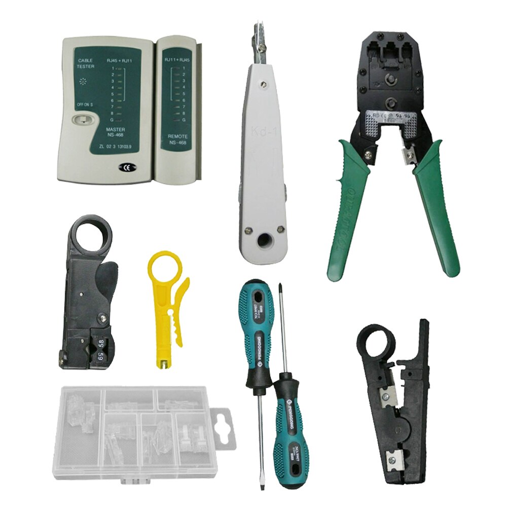 Elisona – Kit d'outils de réparation d'entretien de réseau d'ordinateur, 9 pièces, testeur de câbles LAN, dénudeur de fil, tournevis, outils de connecteur RJ45