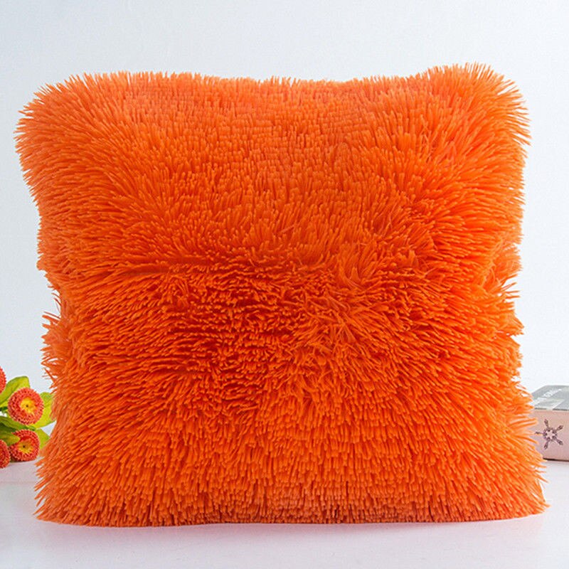 Pluizige Zachte Pluche Vierkante Decoratieve Kussensloop Kamer Sofa Taille Gooi Kussenhoes: Oranje