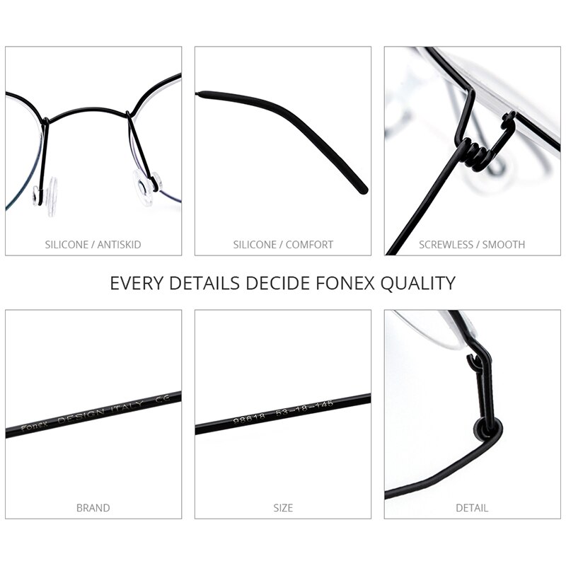 Fonex titanium legering briller ramme mænd recept briller koreanske danmark kvinder nærsynethed optisk ramme skrueløs briller 98618