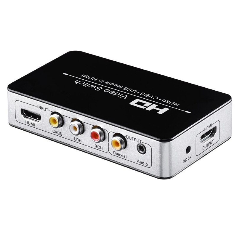 HDMI/AV/USB TO HDMI Switch Video Converter Adapter with CVBS and R/L Channel HDMI TO Coaxial Switcher(EU Plug): Default Title