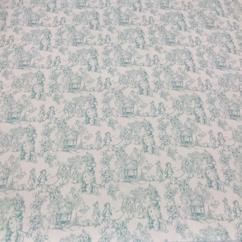 Toile de jouy en coton vert menthe 100% serge