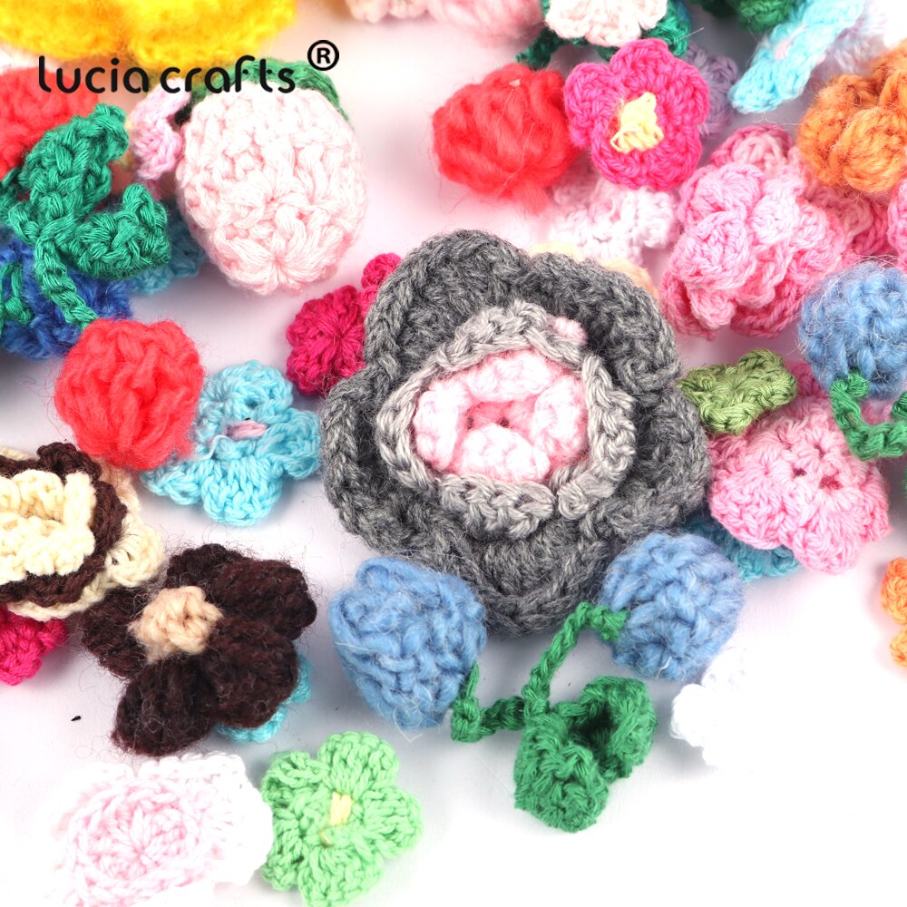 Lucia crafts 10pcs/lot Knitted Applique Sew-on Patch Flower Cotton Crochet Headwear Accessory B0541
