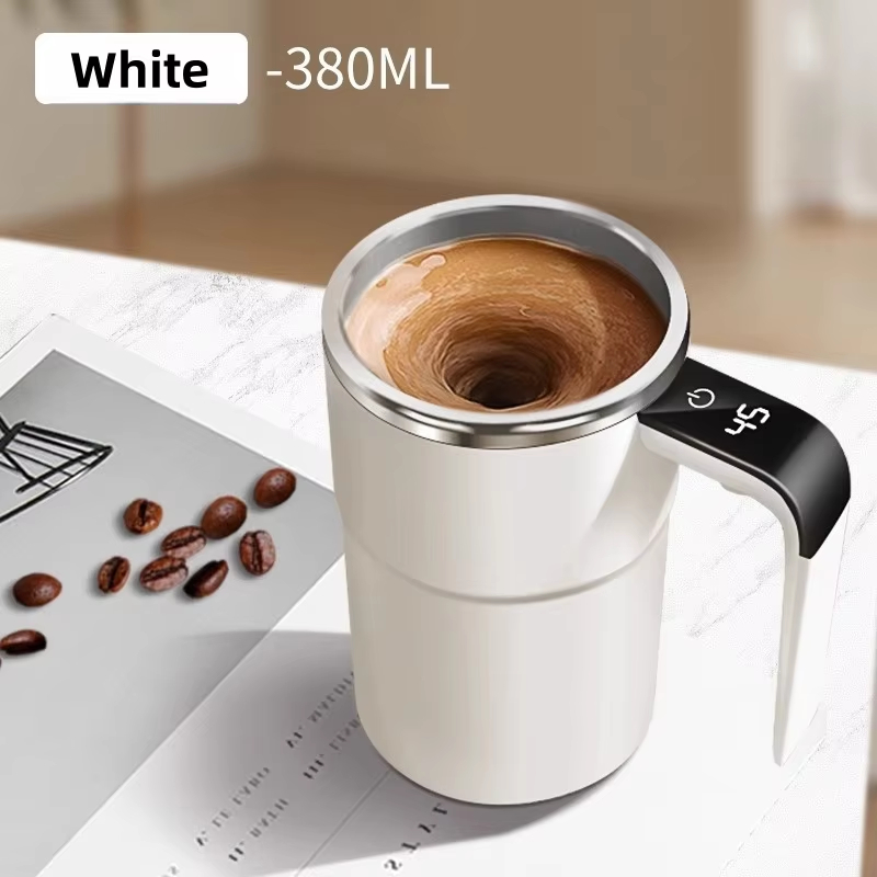 380ML Mini Electric Coffee Self Mixing Mug IP67 Waterproof Food Safe Coffee Mug USB Rechargeable Automatic Magnetic Cup For Tea: WHITE