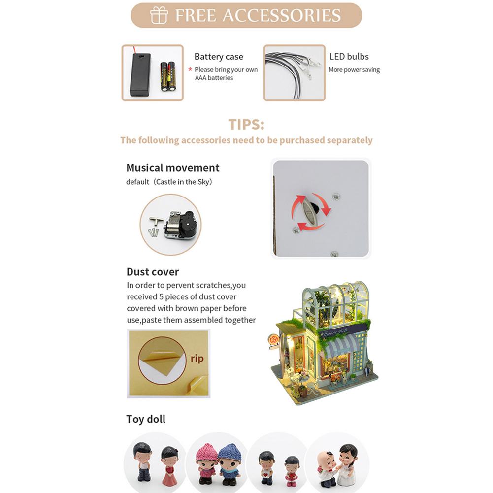 Newborn Baby Miniature Doll House Wooden DIY Miniature Flower House Model with Dust Cover Dollhouse Toys Christmas Decorations