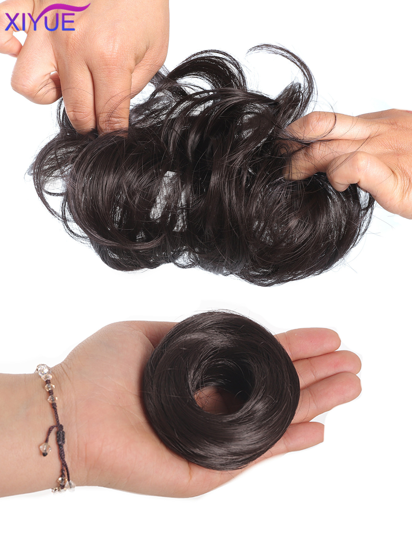 Synthetischer Haarknoten, gerader Chignon, elastisches Gummiband, künstliches Haar, zum Anklipsen auf der Haarschwanzverlängerung, Hochsteckfrisur, Haarteil, Pferdeschwanz