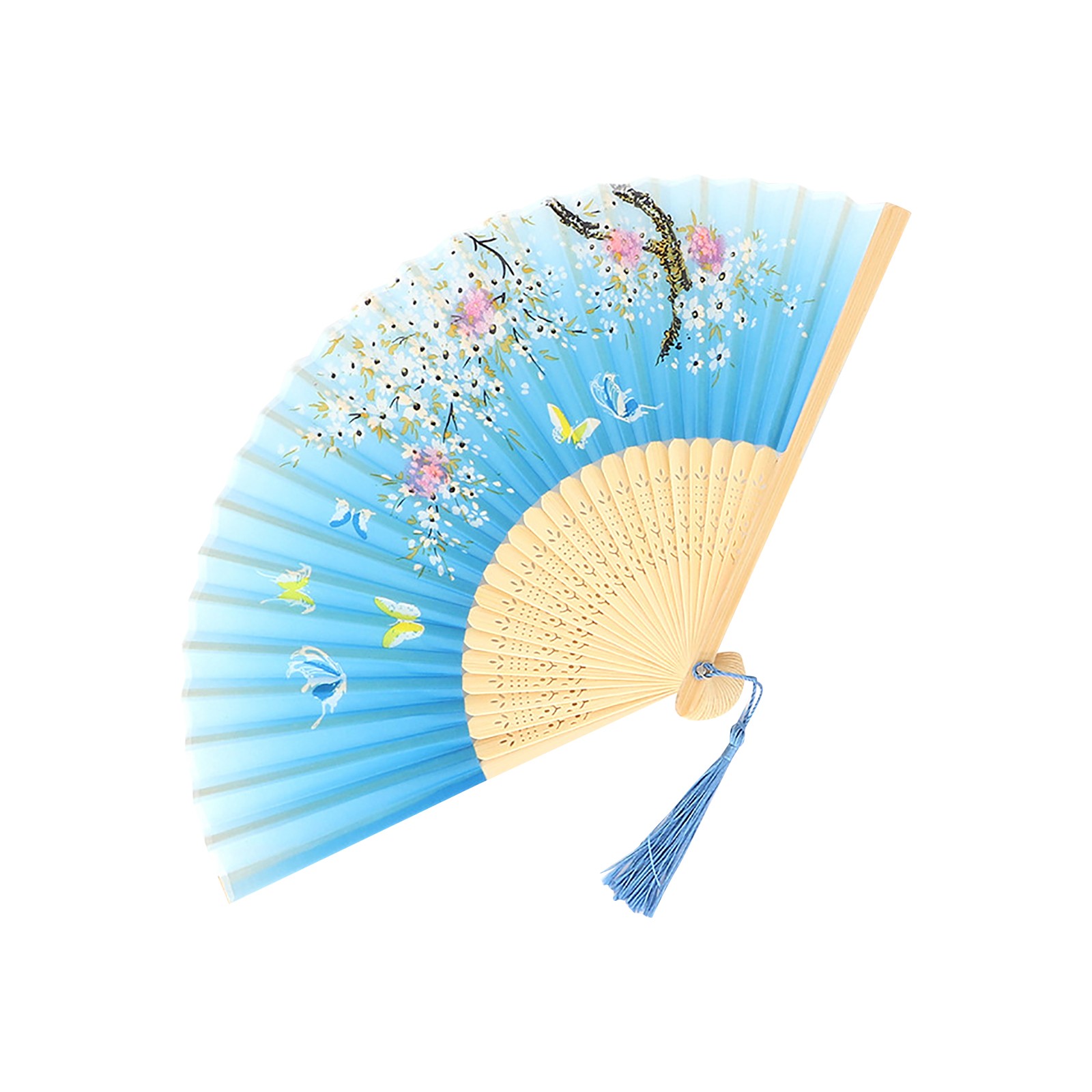 Abanico antiguo Abanico chino Abanico plegable antiguo Abanico de baile Abanicos de mano antiguos Artesanías decoradas Hanfu para fiestas de Halloween Artesanía: Azul oscuro