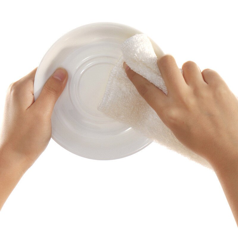 6Pcs 20x25cm White Dish Cloth Solid Color Kitchen Cleaning Towel Thick Rag Absorbent Scouring Pads