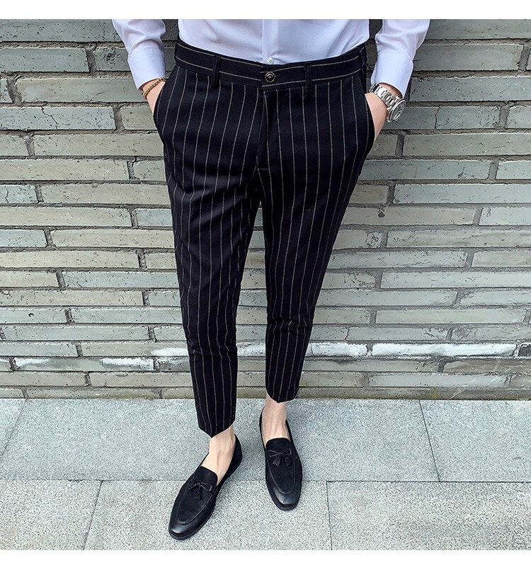 England herre stribede bukser slim fit gentleman jakkesæt bukser herre ankellange streetwear herre bukser bukser ternet homme pantalon