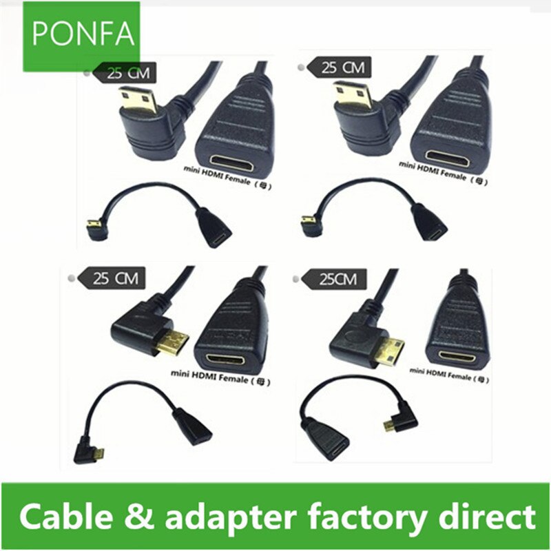 HDMI 1.4 Mini HDMI Female to Mini HDMI Male UP Down Left Right Angled Extension AV Cable 1080p 0.25m