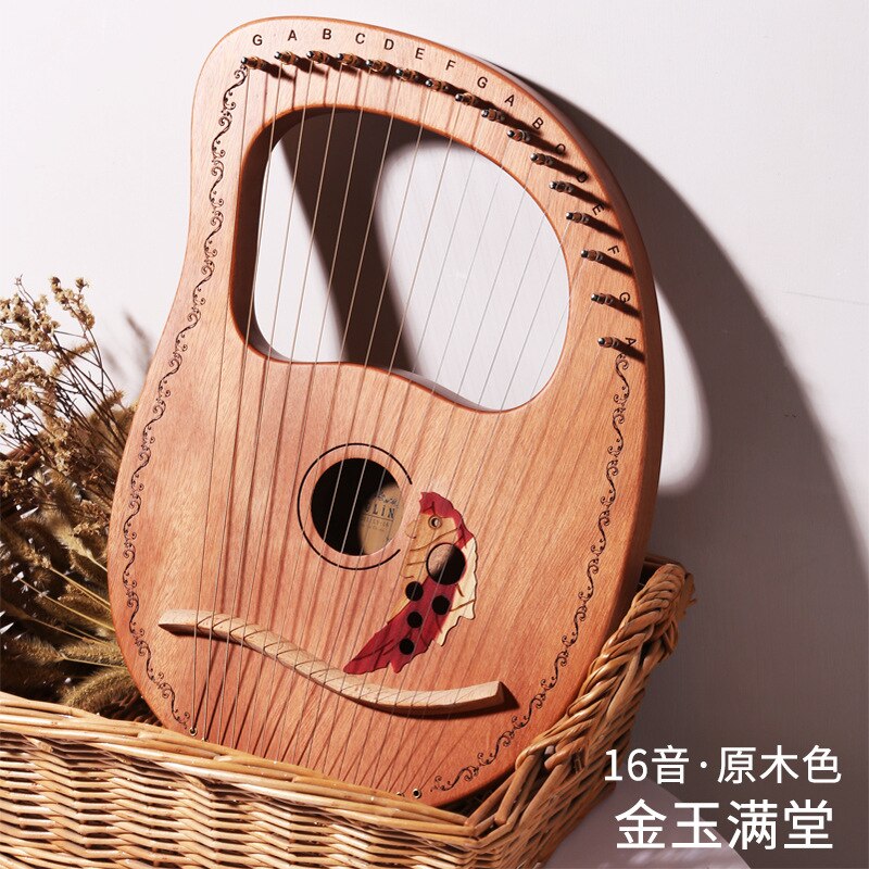 16-string Lyre Harp 16 Strings Piano Harp Wooden Mahogany Musical Instrument Lyre Harp With Tuning Wrench Spare Strings